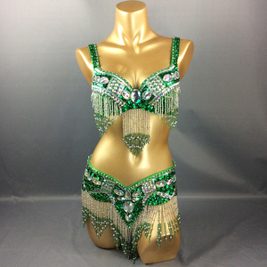 Offre Spéciale Femme perlé Danse Du Ventre Costume D'usure + ceinture 2pc ensemble Dames Danse Du Ventre Costumes de Danse Du Ventre Vêtements - Product Image 1