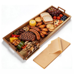 Wooden Rectangular Serving <b>Tray</b> With Handle <b>Large</b> Size For Hotel Restaurant Food Coffee Tea Party Gift - Product Image 1