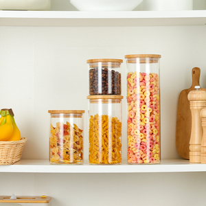 Thân Thiện Với Môi Cao Thủy Tinh Borosilicate Nhà Bếp Mì Ống Bằng Gỗ Bìa Lưu Trữ Jar Thực Phẩm Container Với Nắp Tre - Product Image 6