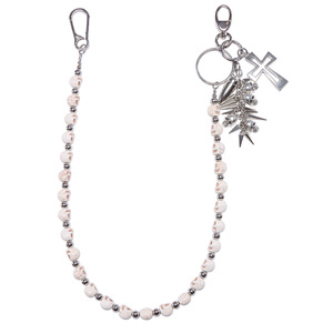 Cadena de pantalón con cuentas de calavera turquesa blanca y colgante de cruz, cadena de cintura de una sola capa estilo Hip Hop, accesorio de moda casual - Product Image 5