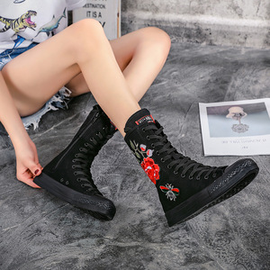 Nouvelles Espadrilles <span class=keywords><strong>Femme</strong></span> à Fermeture Éclair et Lacets, Chaussures en Toile Brodé Légères Mi-Montantes pour Dames – Grande Vente - Product Image 3