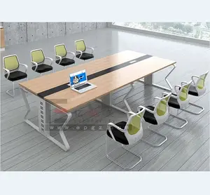 Office furniture durable wooden meeting table large capacity Iron frame Conference table with socket for office building