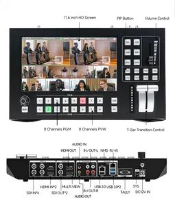 Live Streaming 11.6 Inch HD Screen Broadcast Hdmi Portable 8 Channel Video Switcher Obs Hd Video Seamless Switcher