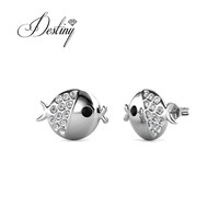 Little Fugu Kiss Fish Boucle d'oreille Daisini ornée de cristaux Swarovski Plaqué or 18 carats Bijoux mignons Accessoire de la série Ocean