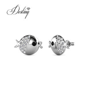 Little Fugu Kiss Fish Boucle d'oreille Daisini ornée de cristaux Swarovski Plaqué or 18 carats Bijoux mignons Accessoire de <span class=keywords><strong>la</strong></span> série Ocean - Product Image 3