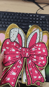 Big Iron on Gold Glitter Edge Happy <b>Easter</b> Mama Bunny Chenille Patch for <b>Hat</b> Hoodies Decoration - Product Image 5