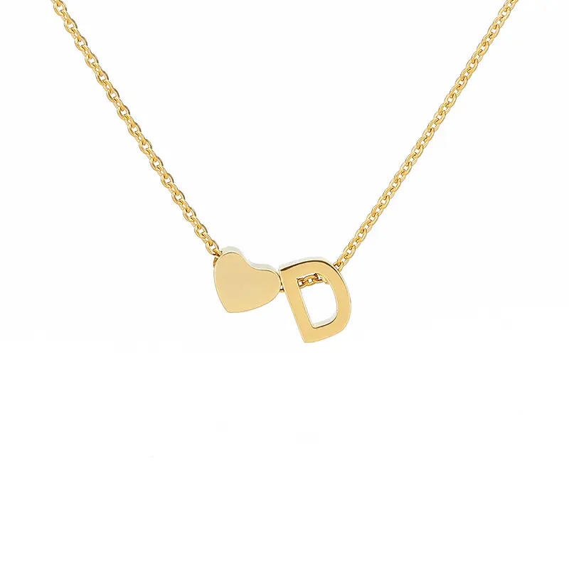 Collier personnalisé avec initiales en forme de cœur Collier personnalisé en acier inoxydable plaqué or 18 carats avec lettres en forme de cœur pour cadeau pour filles