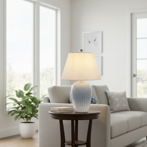 Lámparas de Mesa Azules y Blancas, Base de Cerámica Moderna con Pantalla de Tela, 26.3 Pulgadas de Alto, Lámparas de Noche con Casquillo Estándar E26 - Product Image 1