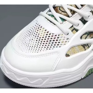 2025 New Arrival Custom Retro Style Men's Sneakers Breathable High Quality PU Insole Mesh <b>Height</b> <b>Increasing</b> Lace-Up White - Product Image 5