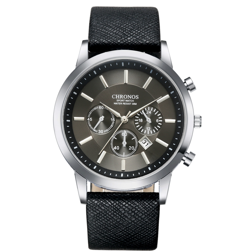 Cronografo Sportivo da Uomo con Cinturino in Pelle Nera Marrone,Analogico al Quarzo,con Fasi Lunari,Quadrante Grande,Orologio da Uomo Impermeabile E Luminoso