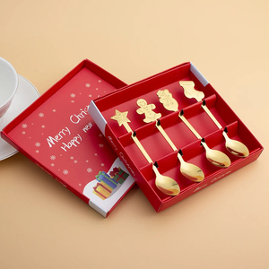 Mini-cuillères à mélanger le miel, fourchettes, ensemble de couverts de Noël avec boîte cadeau pour le thé, le café, les bars et les fêtes - Product Image 1