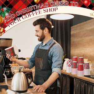 Gobelet jetable en papier à carreaux <span class=keywords><strong>Buffalo</strong></span> de 4 oz, 6 oz, 8 oz pour boissons chaudes, chocolat chaud, cacao, thé, fête de Noël - Product Image 5