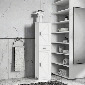 Phoenix ES-04 Hot Selling <b>Tall</b> White Modern Design Bathroom Storage Cabinet with 6 Adjustable MDF -<b>Shelves</b> and Drawer - Product Image 3