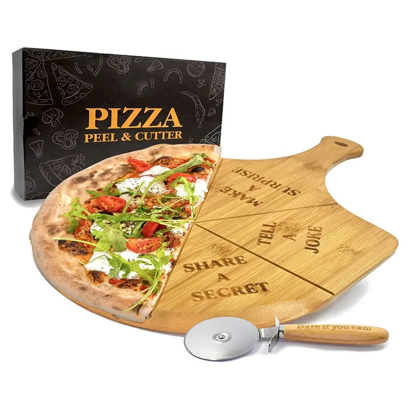 Nieuwe Product Ideeën 2021 Hout Bamboe Pizza Snijplank Set Met Cutter