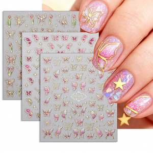 สติกเกอร์ติดเล็บลายดอกไม้ผีเสื้อ น่ารัก ลายดอกไม้ ติดด้วยกาว สำหรับตกแต่งเล็บอะคริลิค ของตกแต่งเล็บ DIY อุปกรณ์เสริมติดเล็บ - Product Image 1