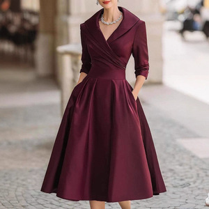 Nuovo Abito <span class=keywords><strong>Lungo</strong></span> Elegante da Donna Europeo e Americano 2025 in <span class=keywords><strong>Raso</strong></span> a Vita Alta Snellente Antistatico - Product Image 3