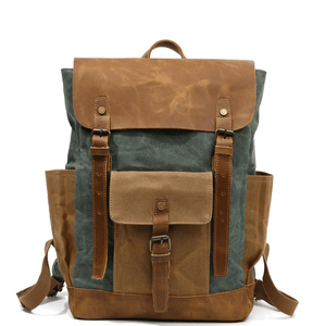 Mochila Vintage para exteriores, cuero Crazy Horse y costuras de lona, cera de aceite impermeable, mochila escolar para computadora masculina - Product Image 4