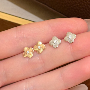 925 Sterling <b>Silver</b> Rhodium Plated Brushed Finish Trendy Flower <b>Stud</b> Earrings Dainty Zircon Four Leaf Clover Jewelry Women Gift - Product Image 1