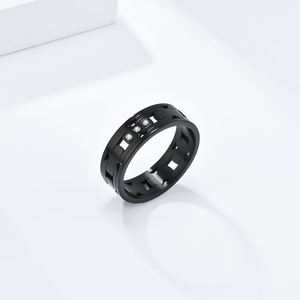 Unisex <b>Titanium</b> Steel <b>Ring</b> Geometric Laser Cut Channel Set Diamonds Everyday Wear - Product Image 4