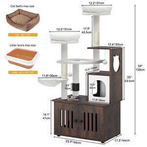 Arbre à chat moderne multifonctionnel 2 en 1 en bois avec enclos pour litière - Product Image 6