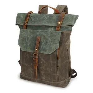 Custom High Quality Outdoor Travel Hiking Vintage Camping Back Pack Men Laptop Rucksack Waxed Canvas Bag Backpack