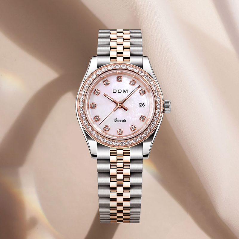 Luxury Rose Gold Rhinestone Bezel Women display picture 3