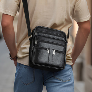 Men's Genuine Leather Crossbody Bag Large Capacity Adjustable <b>Strap</b> Durable Everyday Use - Product Image 1