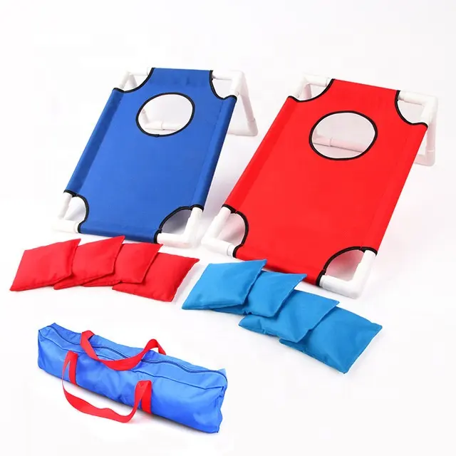 Tragbares PVC-gerahmtes Cornhole-Spielset mit 8 Sitz säcken und Trage tasche, blau-rot
