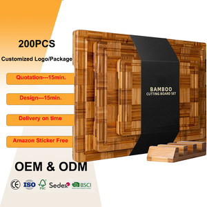 Plateau de service en bois de bambou à grain transversal, ensemble de planches à découper en bambou, planche à découper extra large en bambou avec rainure pour les jus - Product Image 1