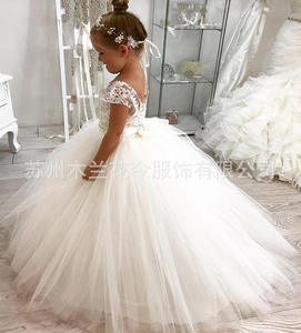 S0118A moderno de manga larga para niños Piano Host Trailing Puffy tul vestido de encaje para cumpleaños bebé niña vestido - Product Image 4
