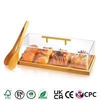 Support à gâteau rectangulaire en bois avec couvercle en acrylique, base en bambou pour pâtisserie, desserts et présentation de gâteaux