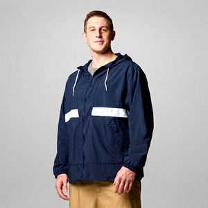 Veste coupe-vent à capuche bleu marine pour homme, avec bande réfléchissante, manches longues, décontractée, pour l'extérieur, 100 % polyester, manteau fin d'automne - Product Image 3