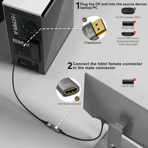 Cable Convertidor DP a HDMI de Fábrica ZONG, Chapado en Oro de 24K, 8K 60Hz, Macho-Hembra, para Monitor, Reproductor de DVD, PC, <span class=keywords><strong>Proyector</strong></span> - Product Image 4