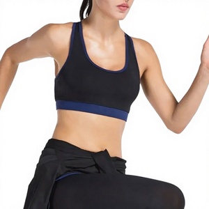 Women Black Pink Trim Sports Bra Scoop Neck Racerback Medium Support Yoga Workout Breathable <b>Top</b> Fitness Sports Bra - Product Image 4