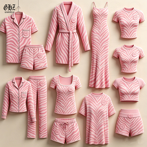 Set Loungewear da Donna con LOGO Personalizzato, Stampa Zebrata Rosa, Abbigliamento Estivo, Pigiama Corto in Cotone per Donne - Product Image 1