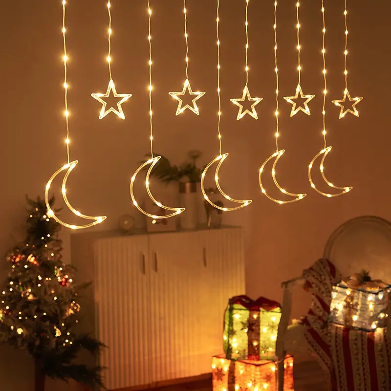 Ramadan Diwali Light luces de Navidad Window Star Moon Led Curtain String Light Christmas Lights Fairy For Christmas Decoration