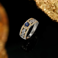 YBO Vintage Königlicher Natürlicher Blauer Saphir-Ring Zweifarbig Vergoldeter S925 Silber Verlobungsring Ästhetisches Jubiläumsgeschenk Schmuck