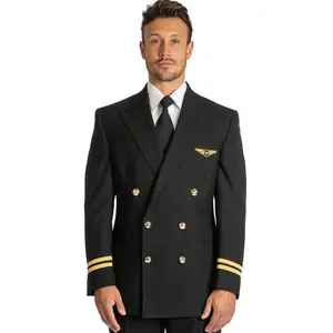 2021 design classico personalizzato doppio petto uomo nero tuta di volo uniforme giacca pilota