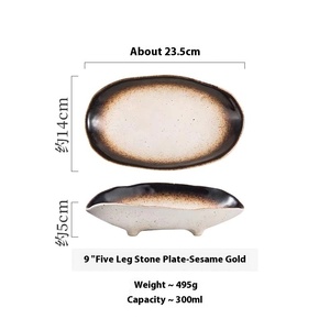 Grande assiette en céramique de forme spéciale pour l'utilisation au restaurant Bol en pierre à quatre pattes Assiettes de poisson légumes poulet personnalisées pour le riz - Product Image 6