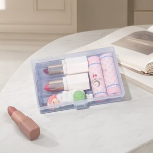 Boîte de rangement cosmétique rectangulaire transparente en plastique avec couvercle pour l'organisation des rouges à lèvres et du maquillage - Product Image 3