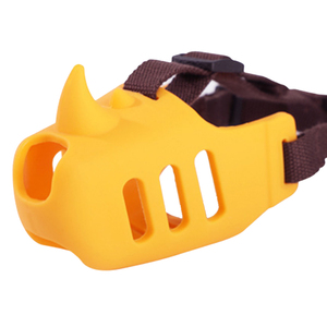 Nouveau museau pour chien museau souple respirant Silicone Cage <span class=keywords><strong>bouche</strong></span> couverture drôle rhinocéros museau avec sangle de tête réglable - Product Image 4