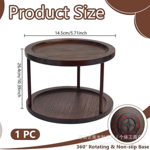 Wooden Double Layer <b>Rotating</b> Storage <b>Rack</b> Round 360 Degree Kitchen <b>Spice</b> Organizer Desktop Cosmetic Holder Standing Type - Product Image 4