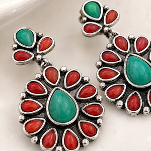 Orecchini Pendenti Vintage con Agata Rossa, Turchese e Malachite, Gioielli Boho per Donna - Product Image 3