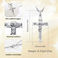 Merryshine Collier Pendentif Religieux Croix de Jésus Crucifix et Médaille Miraculeuse, en Laiton Plaqué Argent Épais et Oxydé Style Antique