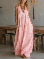 Robe longue d'été 2026 pour femme, motif floral, taille naturelle, décontractée, sans manches, respirante, écologique, avec poches, bretelles, en polyester