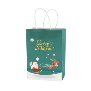 प्रमोशन कस्टम लोगो बहु-रंगीन कपड़े क्राफ्ट पेपर पैकिंग कैरी बैग हैंडल के साथ क्रिसमस फेस्टिवल गिफ्ट पेपर बैग