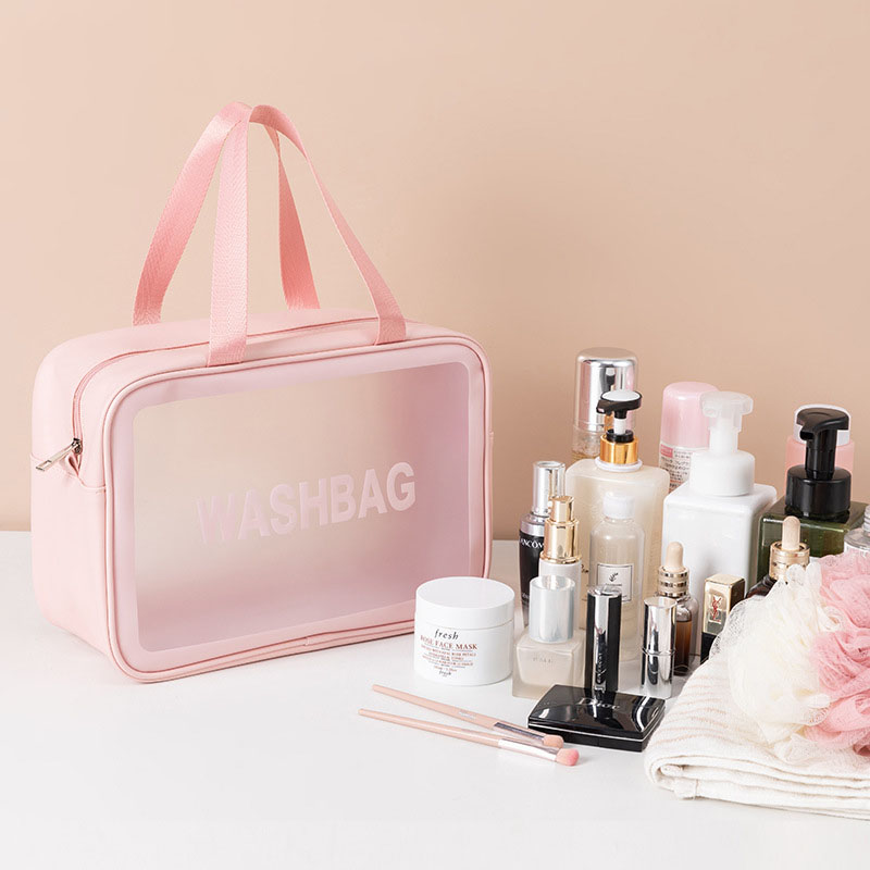 Biodegradable Custom Logo Travel Vinyl Waterproof Beach Zipper Cosmetic Bag TPU PVC Toilet Wash Bag