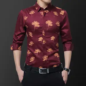 Wholesale High Quality Printed Shirts Long Sleeve Button Down Shirts Slim Fit Fashion Casual Cotton Party Men's Shirt
