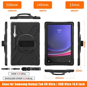 Heavy Duty Shockproof Case With Hand Strap Kickstand Shoulder Strap For Samsung Galaxy Tab S9 Ultra 14.6 2023 X910/X916B/X918U