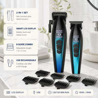 Tondeuse à cheveux 2-en-1 bleu-noir dégradé avec écran LCD, rechargeable USB sans fil pour hommes, barbe, salon de coiffure, vente en gros